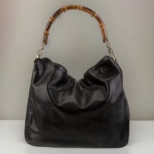 Gucci Leather Slouchy Bamboo Hobo Bag